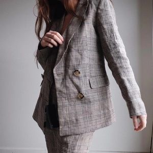 Massimo Dutti Linen Plaid Blazer and Pants Set